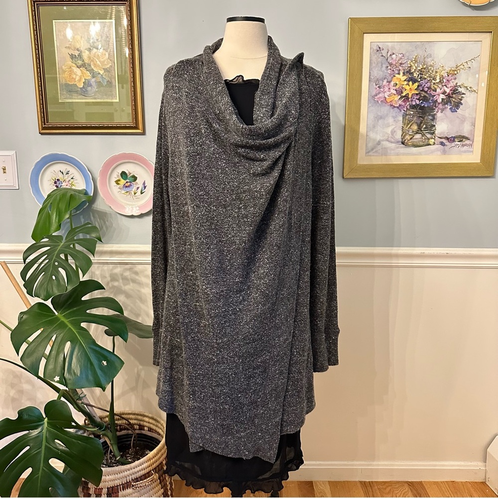 FLAX Gray Waterfall Cardigan Sweater Wrap Size Small Boho Cozy Warm Soft - Picture 5 of 10